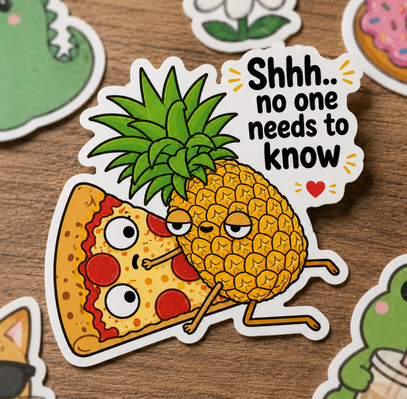 Pineapple Pizza Vinyl Sticker, Funny Foodie Romance, Cute Die Cut Gift for Laptops and Water Bottles