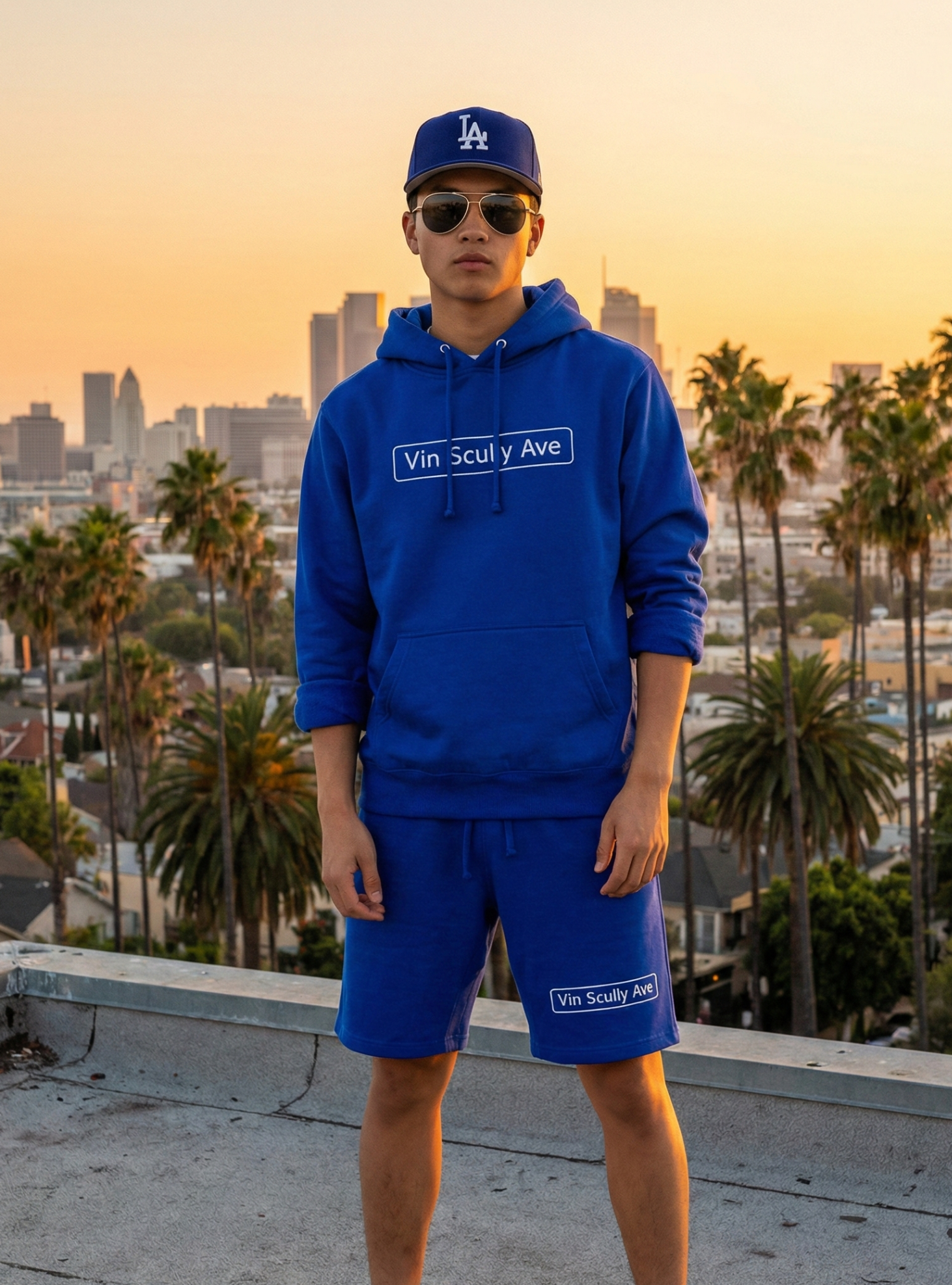 Vin Scully Ave Embroidered Shorts – Royal Blue LA Championship Athletic Streetwear