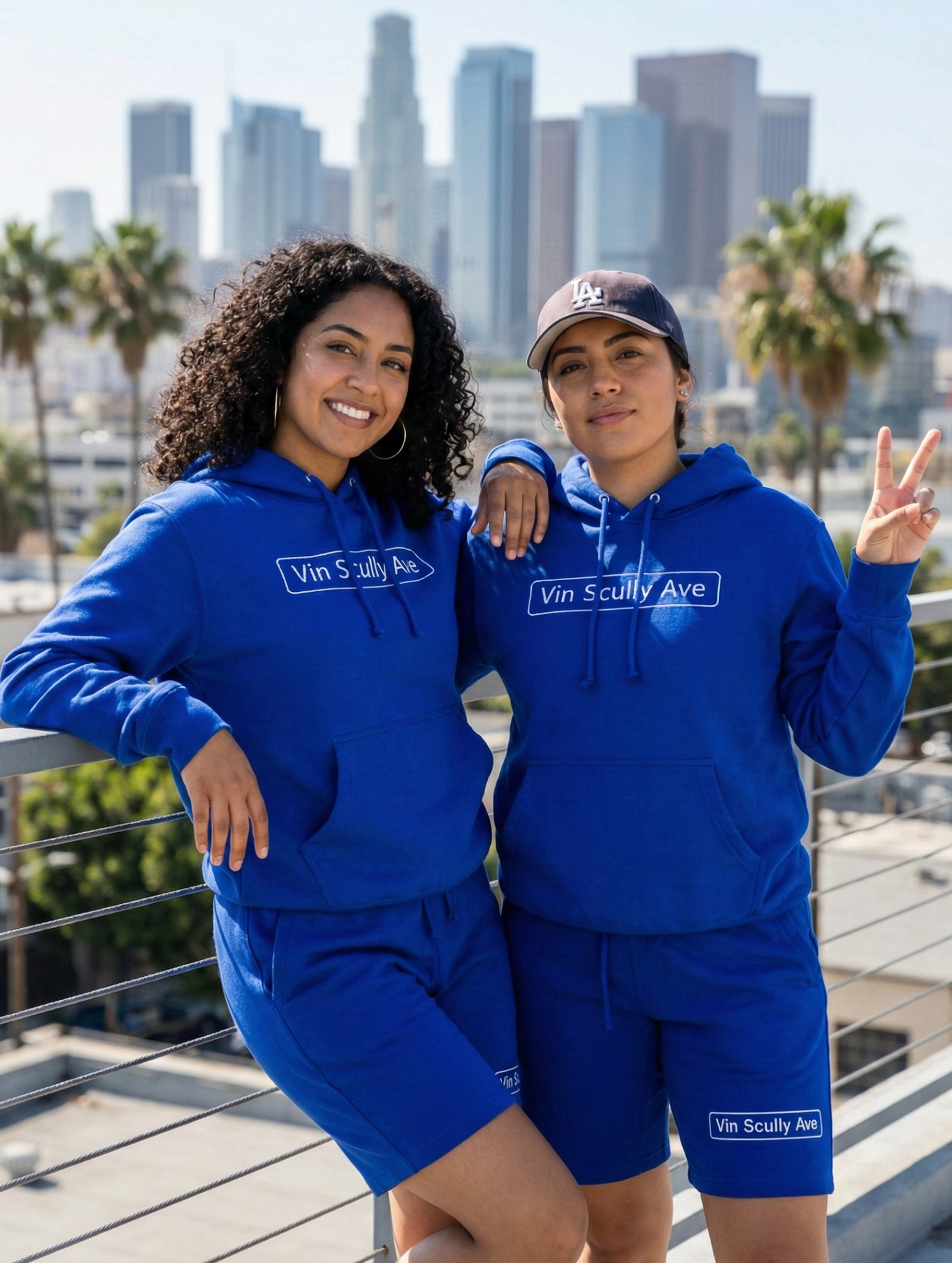 Vin Scully Ave Embroidered Hoodie & Shorts Set – Premium Royal Blue LA Championship Streetwear Bundle