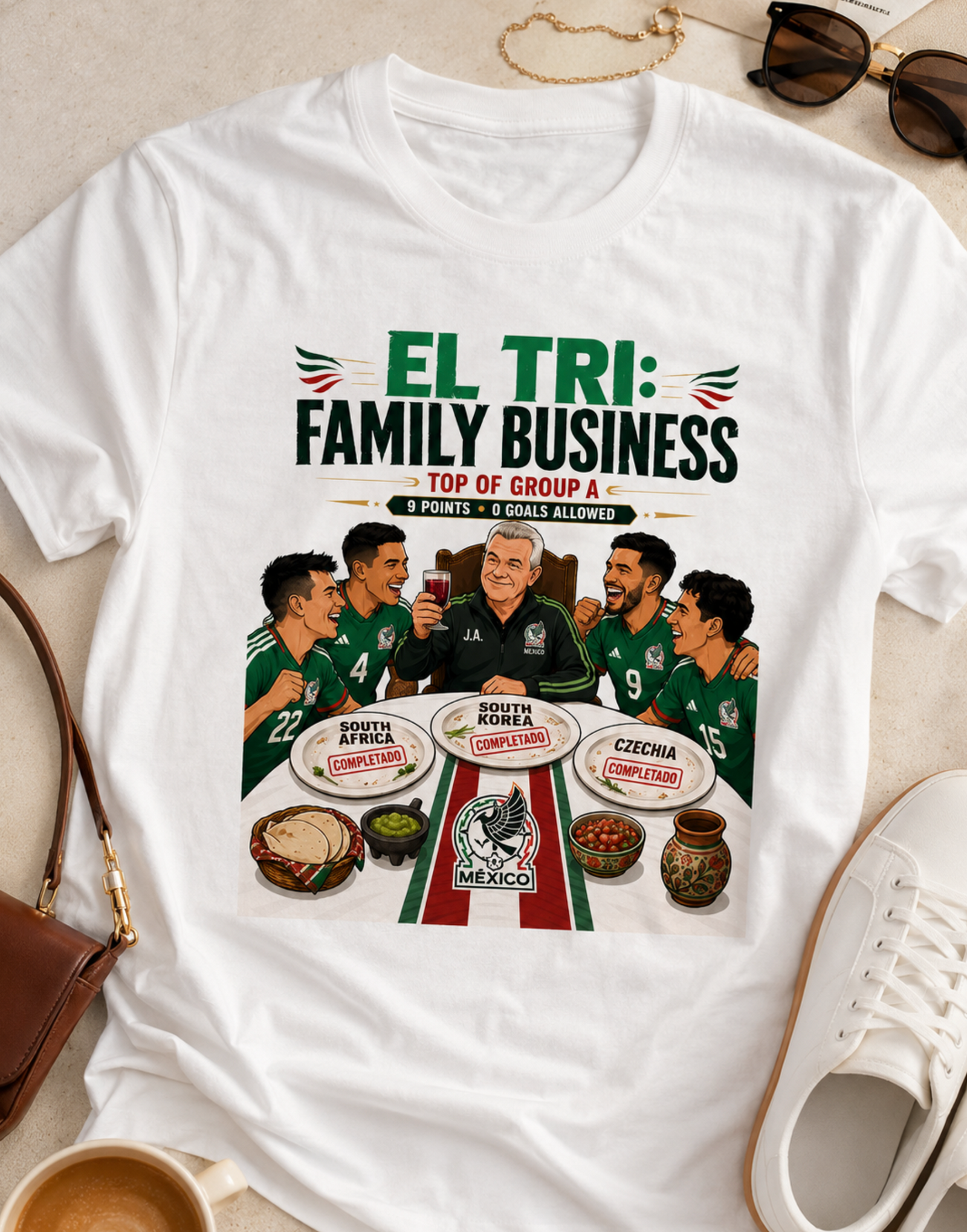 Unisex graphic T-shirt featuring an original soccer cultural humorous illustration, additional product view 4