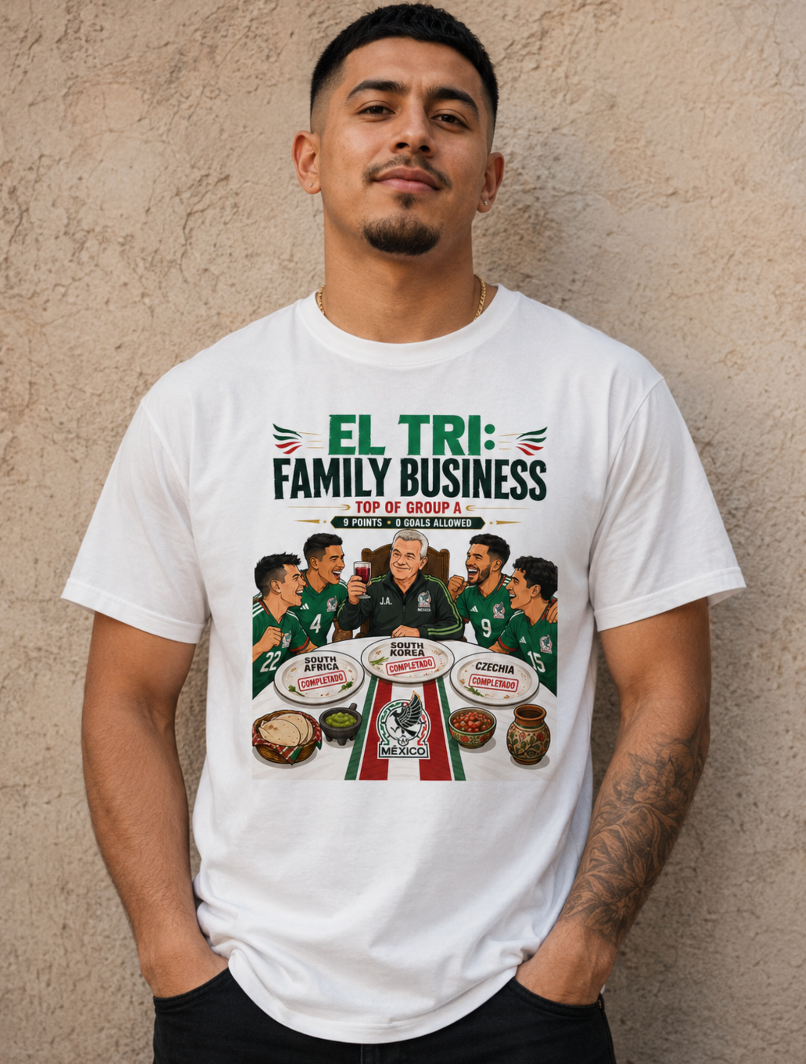 Unisex graphic T-shirt featuring an original soccer cultural humorous illustration, additional product view 7