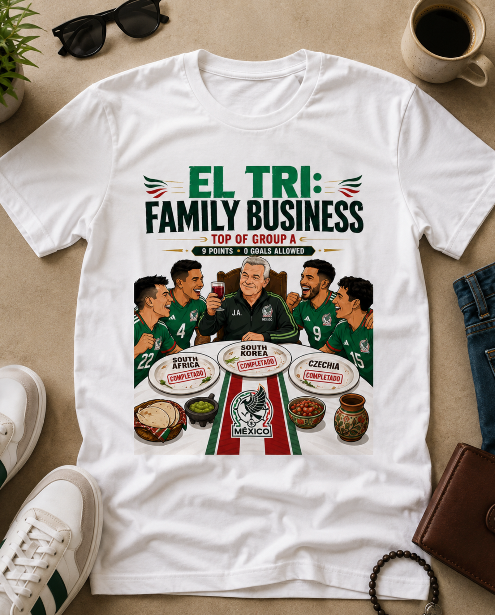 Unisex graphic T-shirt featuring an original soccer cultural humorous illustration