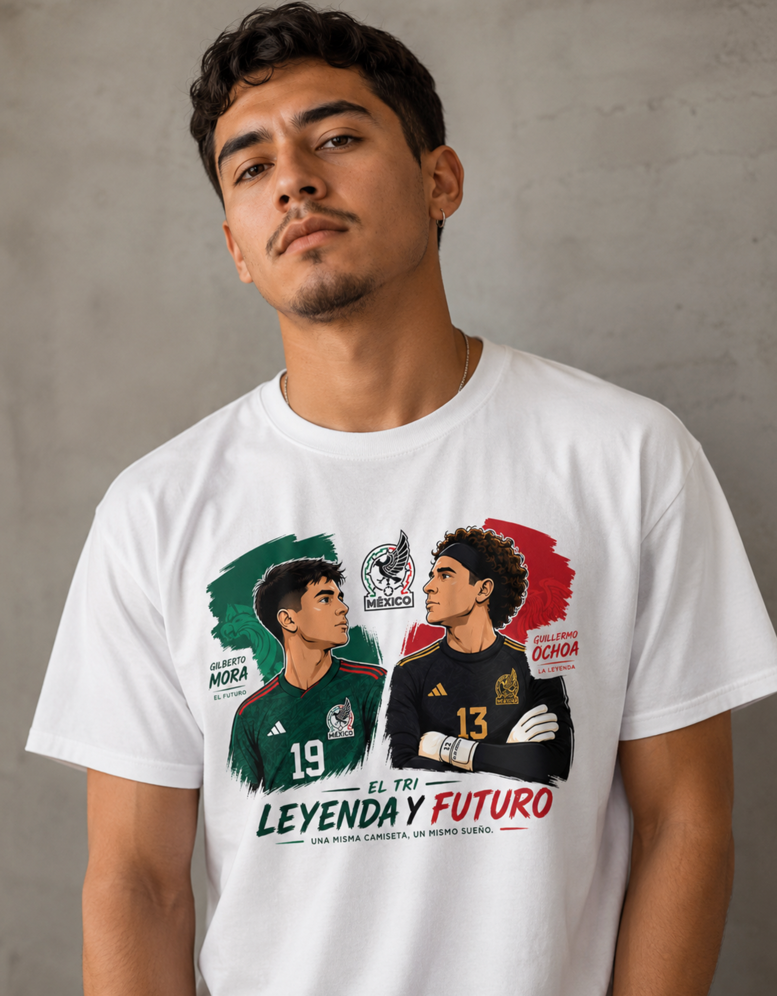 Unisex graphic T-shirt featuring an original soccer cultural illustration, alternate product view