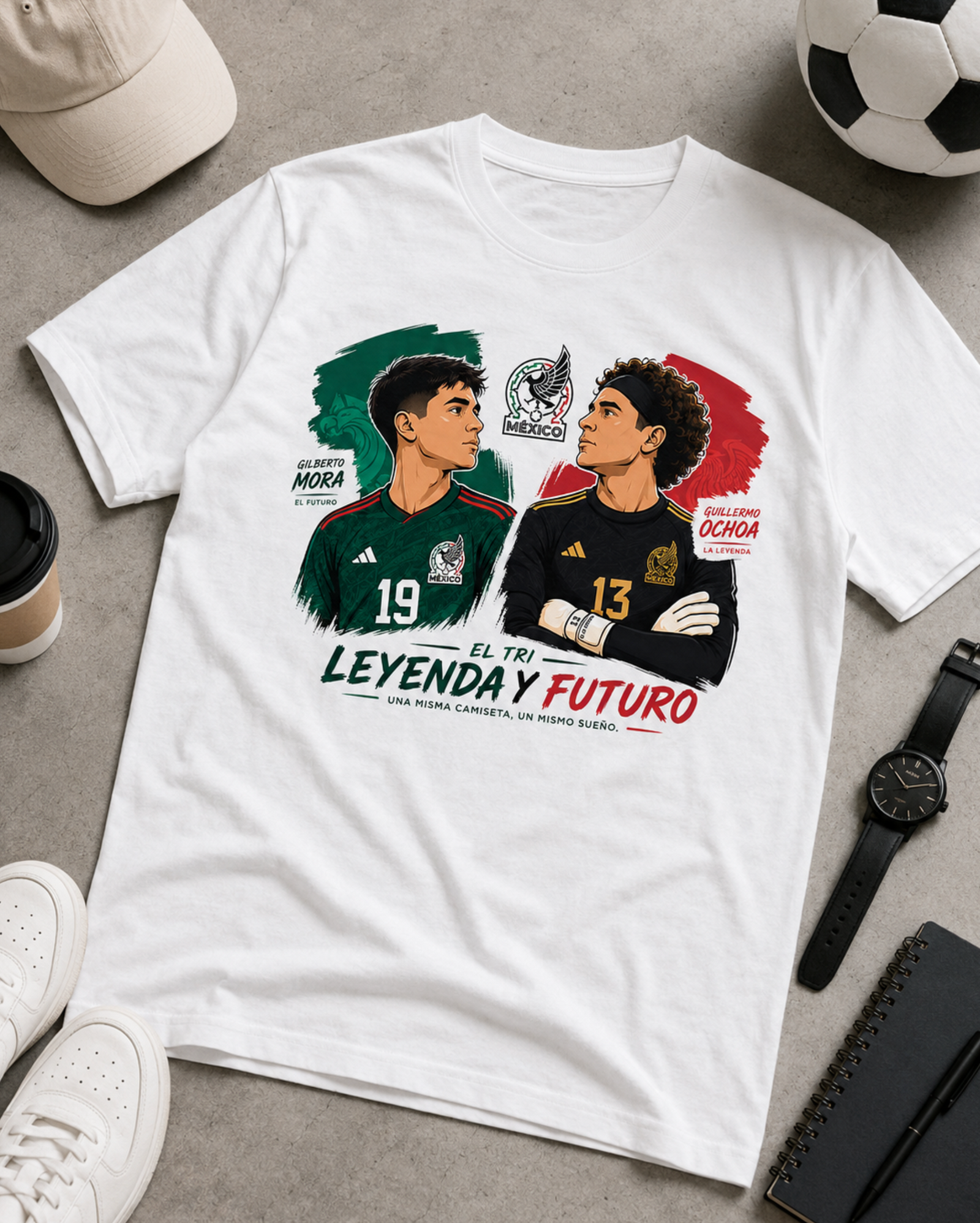 Unisex graphic T-shirt featuring an original soccer cultural illustration, additional product view 2