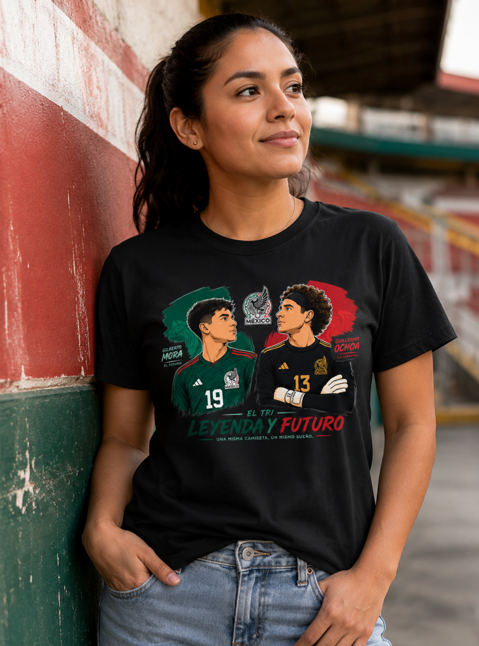 Unisex graphic T-shirt featuring an original soccer cultural illustration, additional product view 6