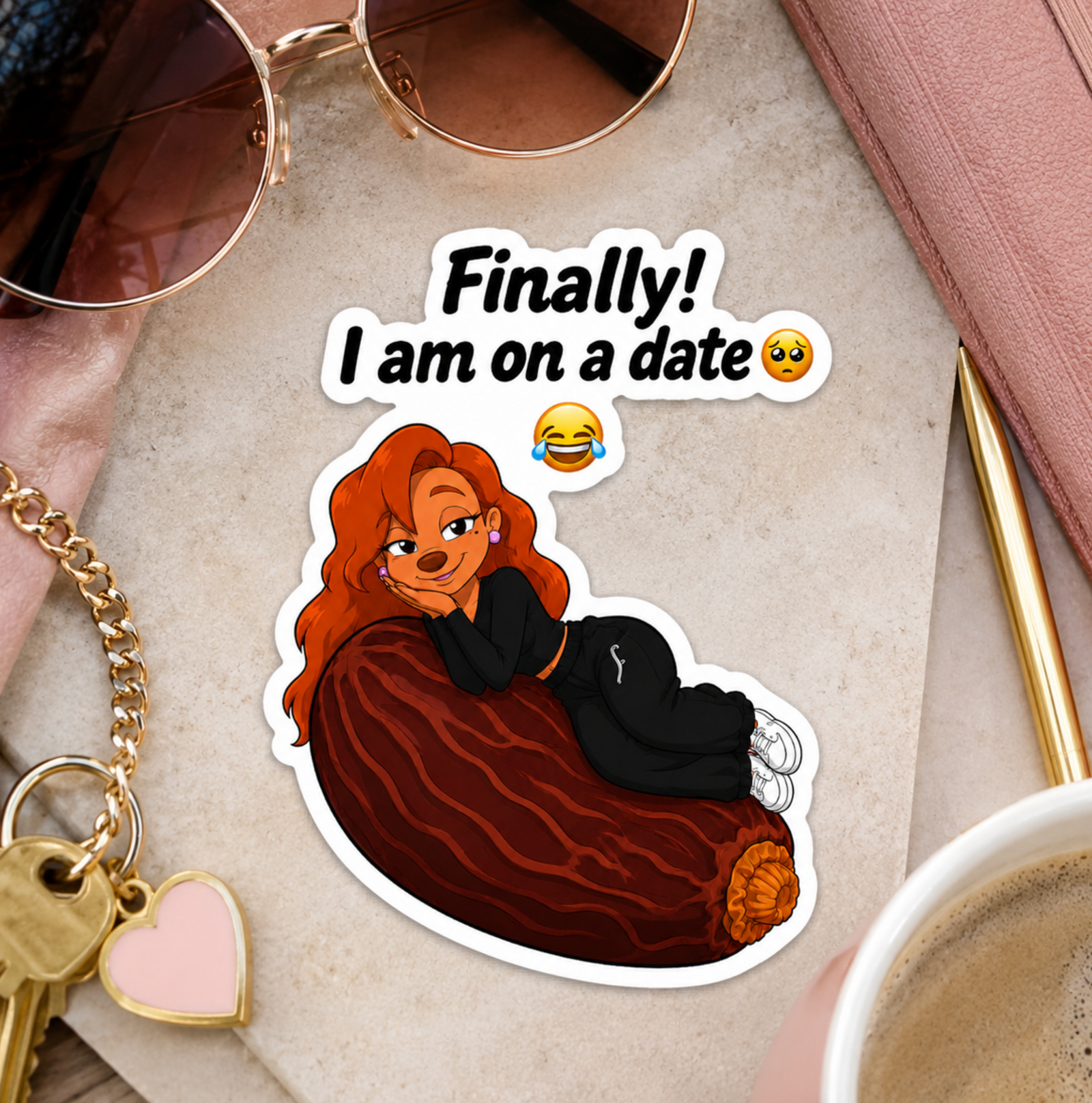 Roxanne Finally I Am on a Date Funny Pun Matte Vinyl Sticker, Cute Dating Humor Die Cut Decal, Laptop and Water Bottle Gift