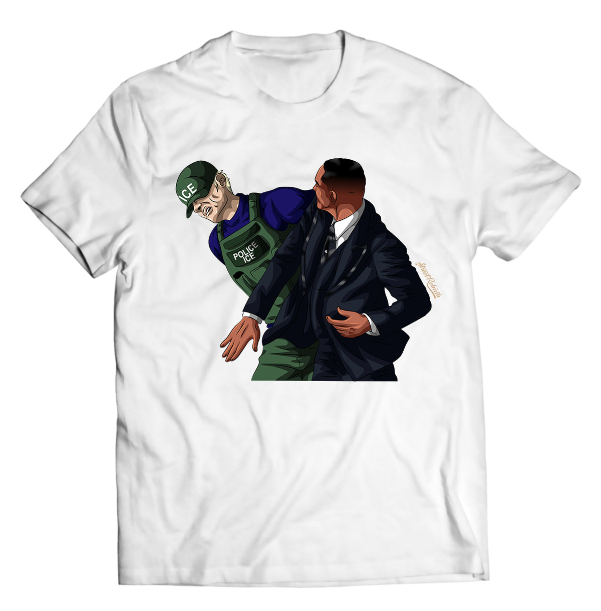 Unisex graphic T-shirt featuring an original hip hop music humorous illustration