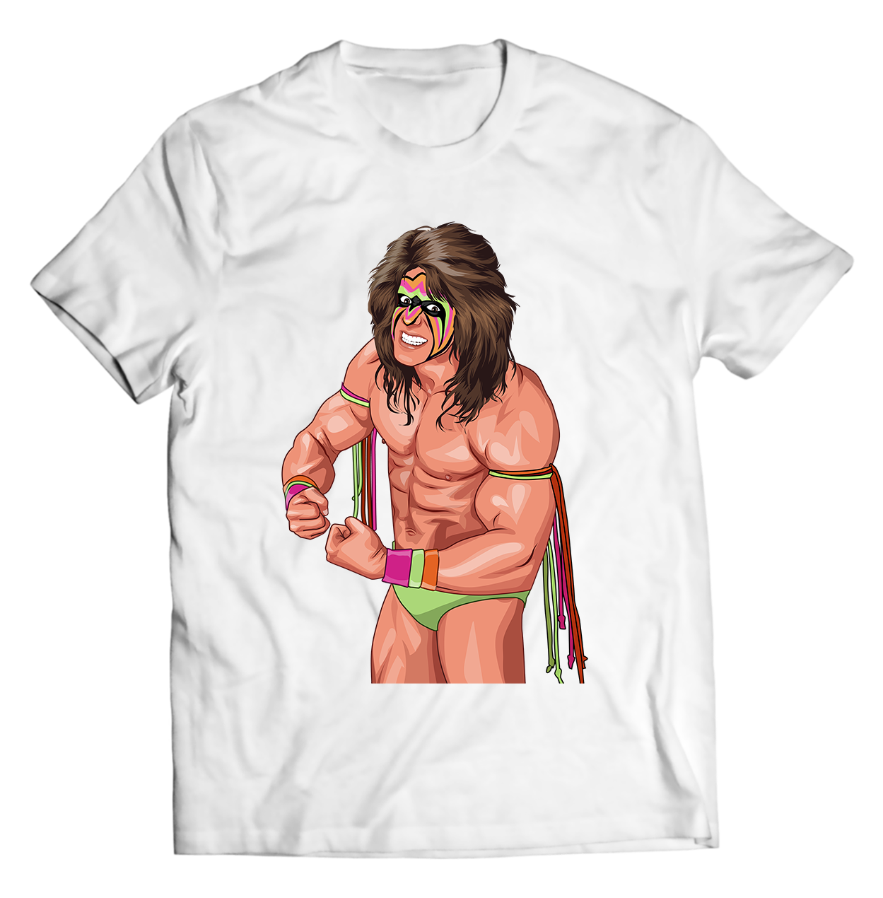 Vintage wrestling shirt with the face paint and tassels power pose