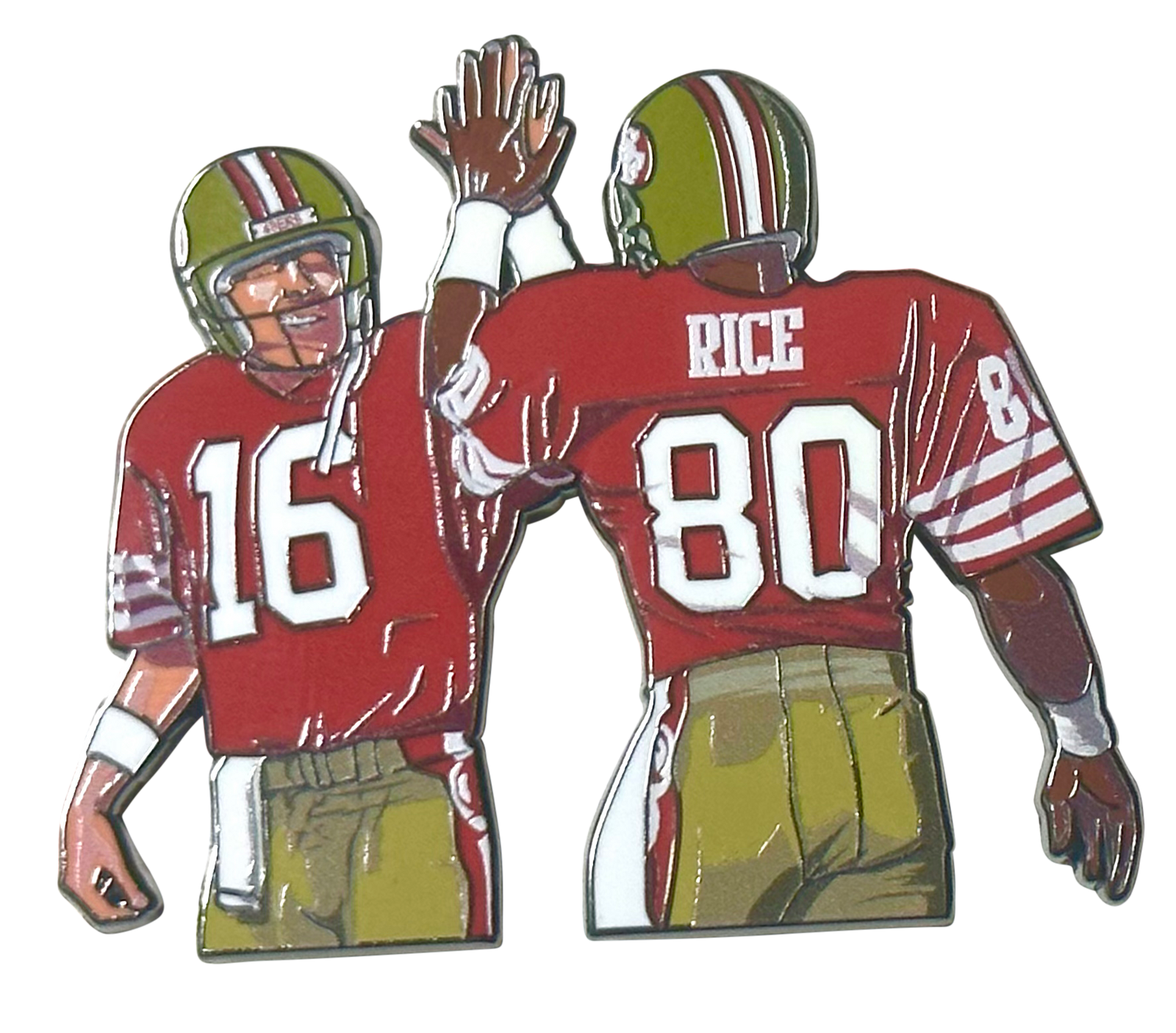 San Francisco 49ers Joe Montana and Jerry Rice Enamel Pin β Iconic Duo Collectible - 2 Inch Zinc Alloy Lapel Pin