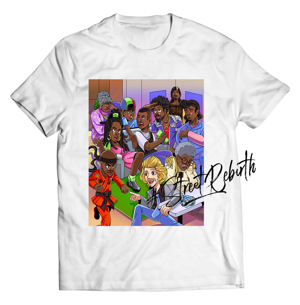 Unisex graphic T-shirt featuring an original hip hop humorous retro illustration