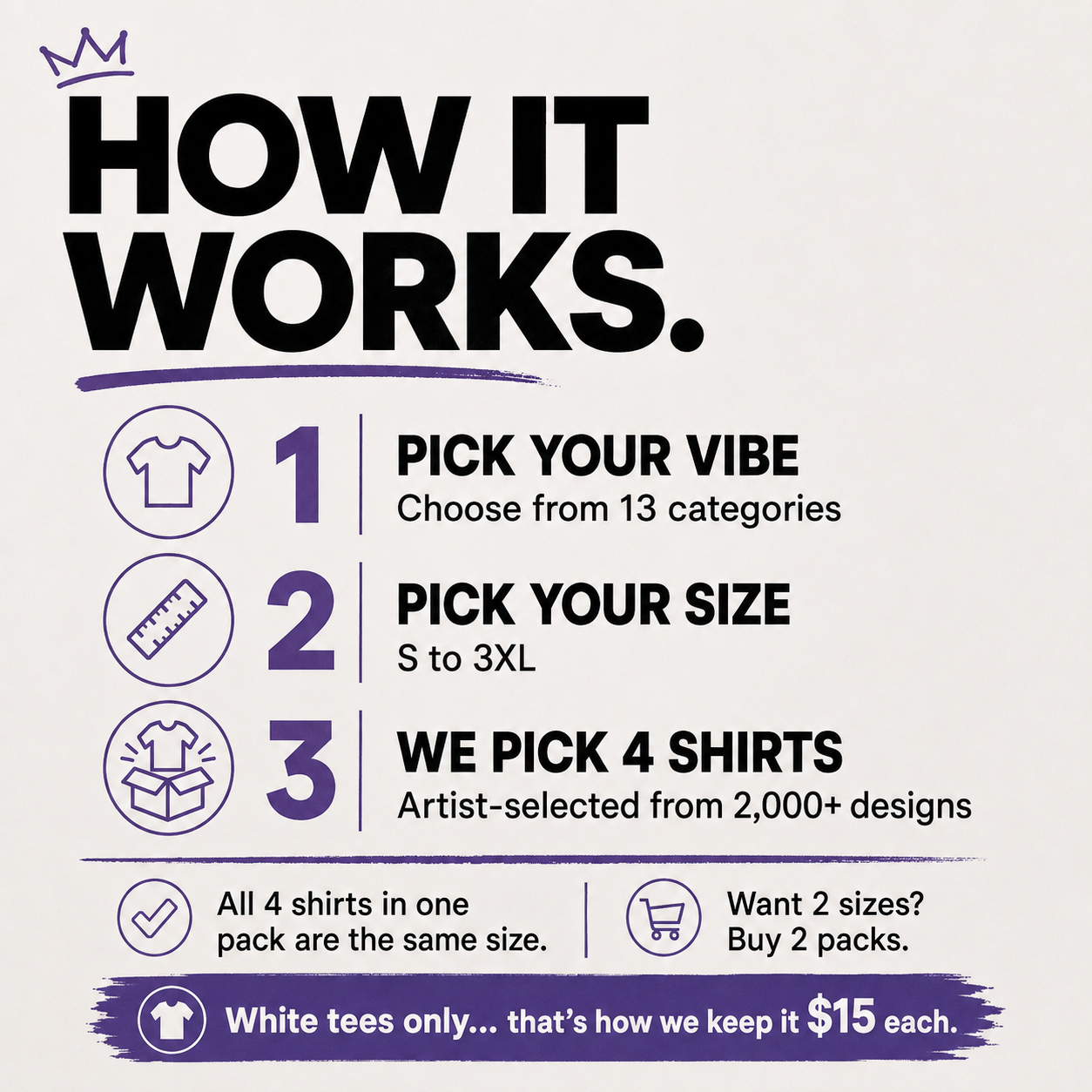 How the Street Rebirth mystery t-shirt 4 pack works, pick your vibe and size in three steps