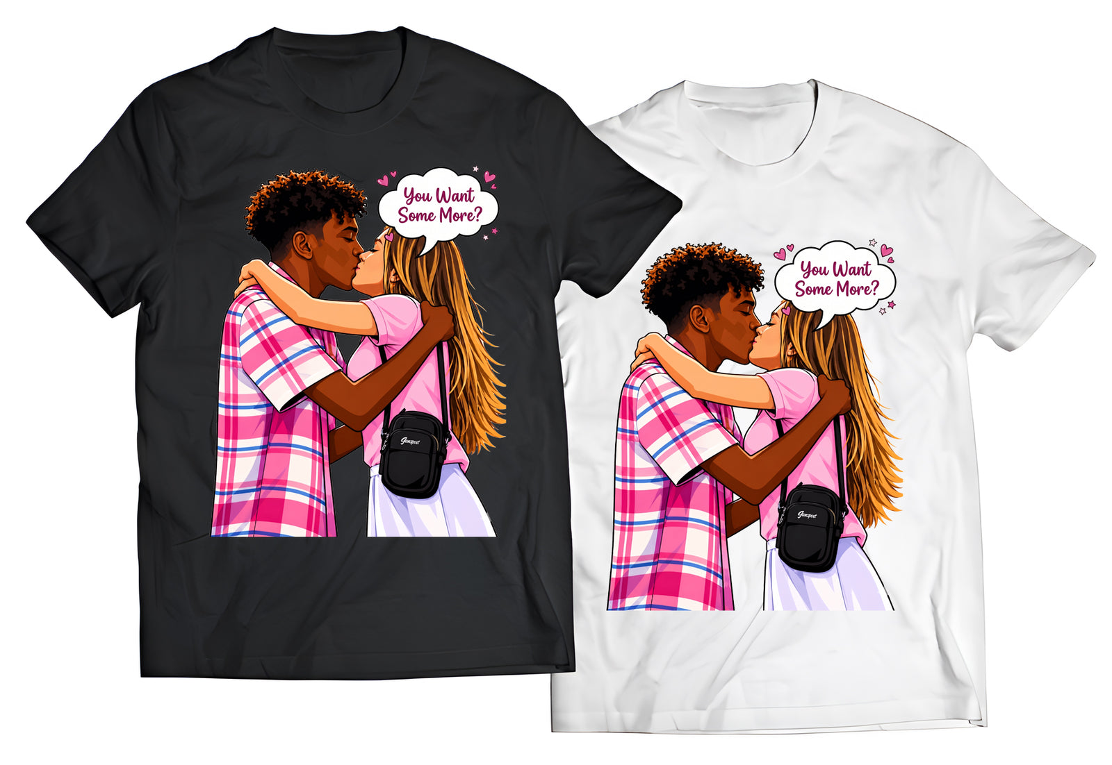 Unisex graphic T-shirt featuring an original romantic humorous illustration, alternate product view
