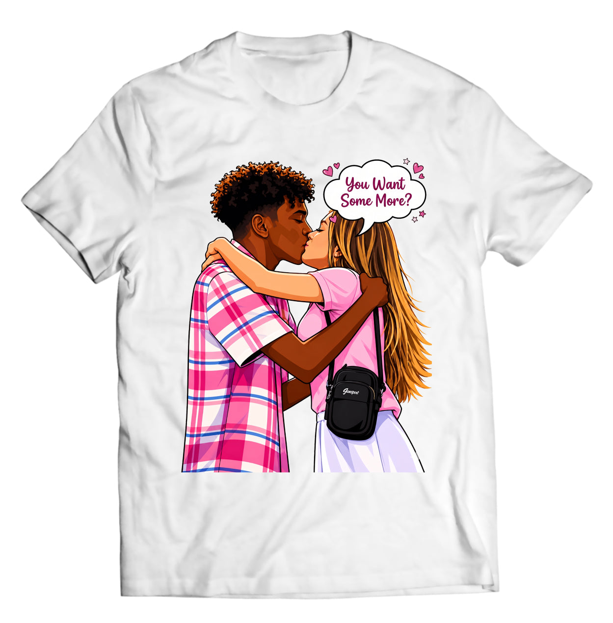 Unisex graphic T-shirt featuring an original romantic humorous illustration
