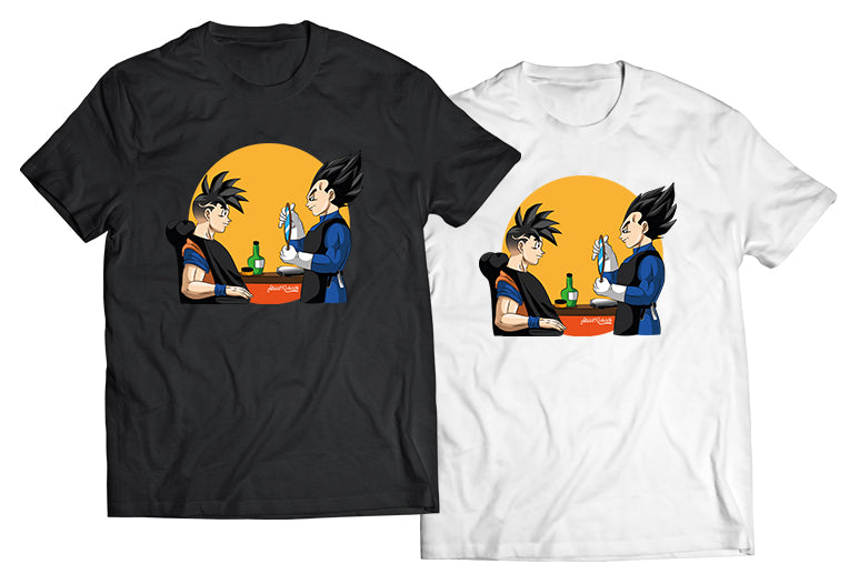 Fresh Saiyan Fade – Goku Gets a Haircut from Vegeta Shirt (Unisex Graphic Tee, Anime x Barbershop Culture Mashup)