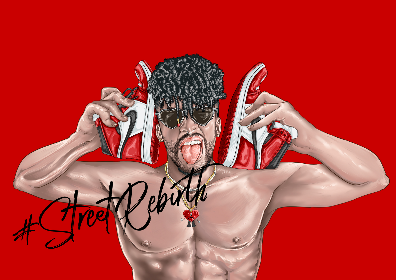 Latin Trap Icon Art Print – Bold Red Sneaker Fashion Wall Decor, 16x20 Premium Luster Photo Paper