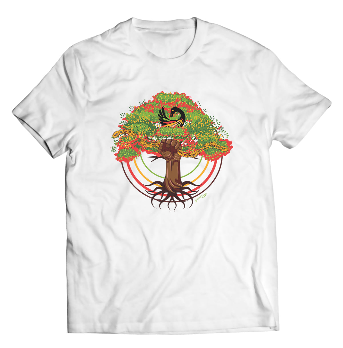 Unisex graphic T-shirt featuring an original colorful illustration