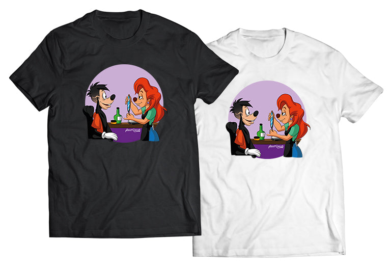 Roxanne Giving Max a Haircut DTG-Printed Shirt – A Playful Disney Moment