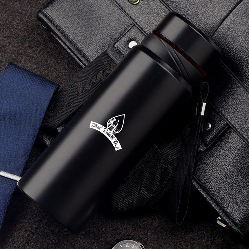 Reusable water bottle with an original hip hop printed design, alternate product view