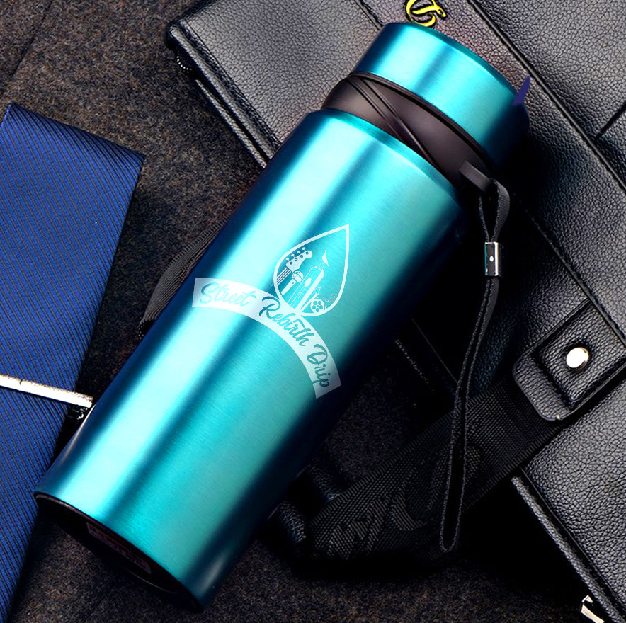 Blue Street Rebirth Drip reusable water bottle with brand logo artwork