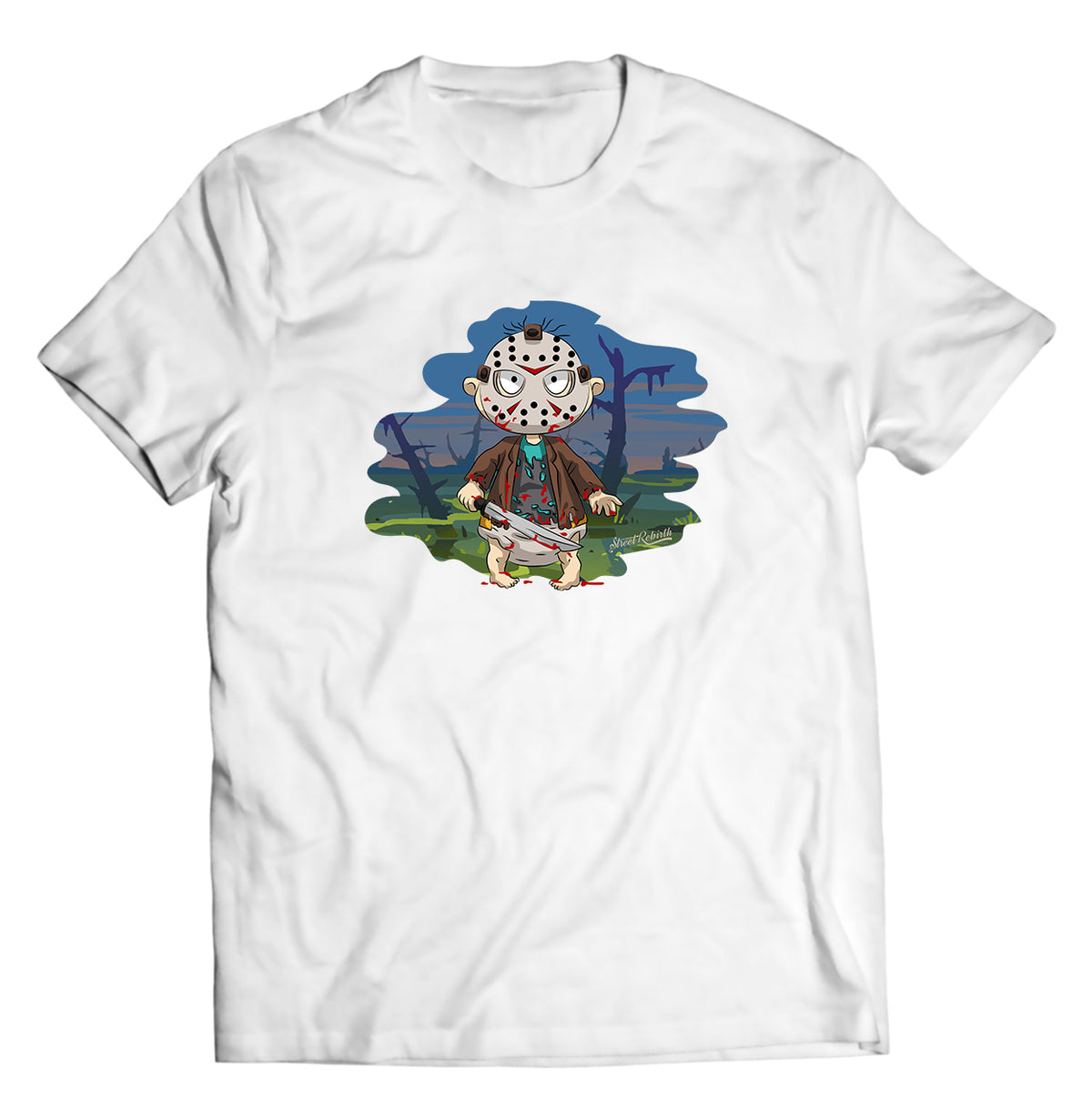 Unisex graphic T-shirt featuring an original spooky humorous retro illustration