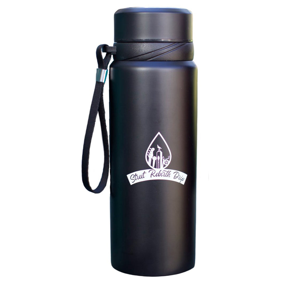 Reusable water bottle with an original colorful printed design, alternate product view