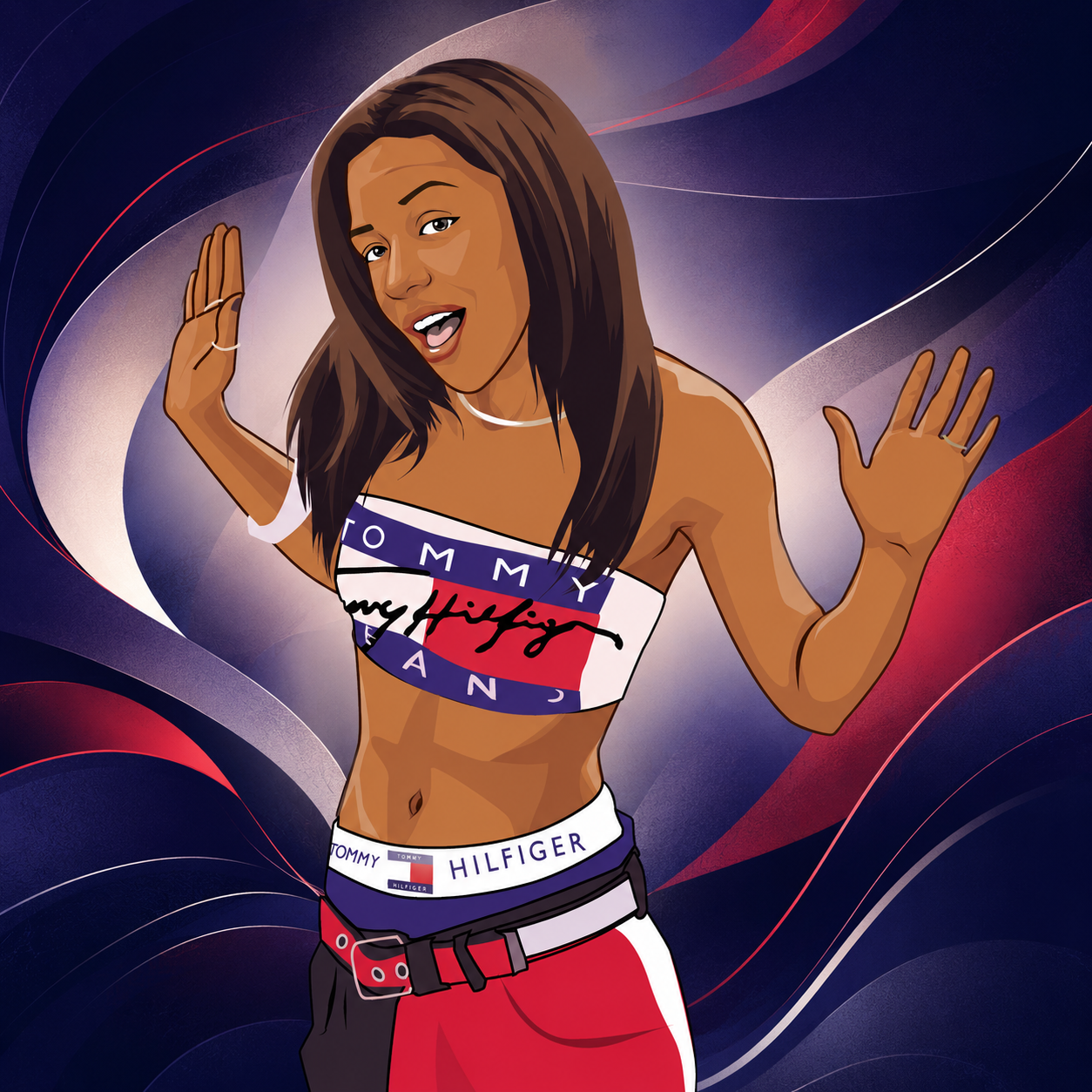 Music inspired cartoon artwork with bold colors, creative character design, and energetic artistic style