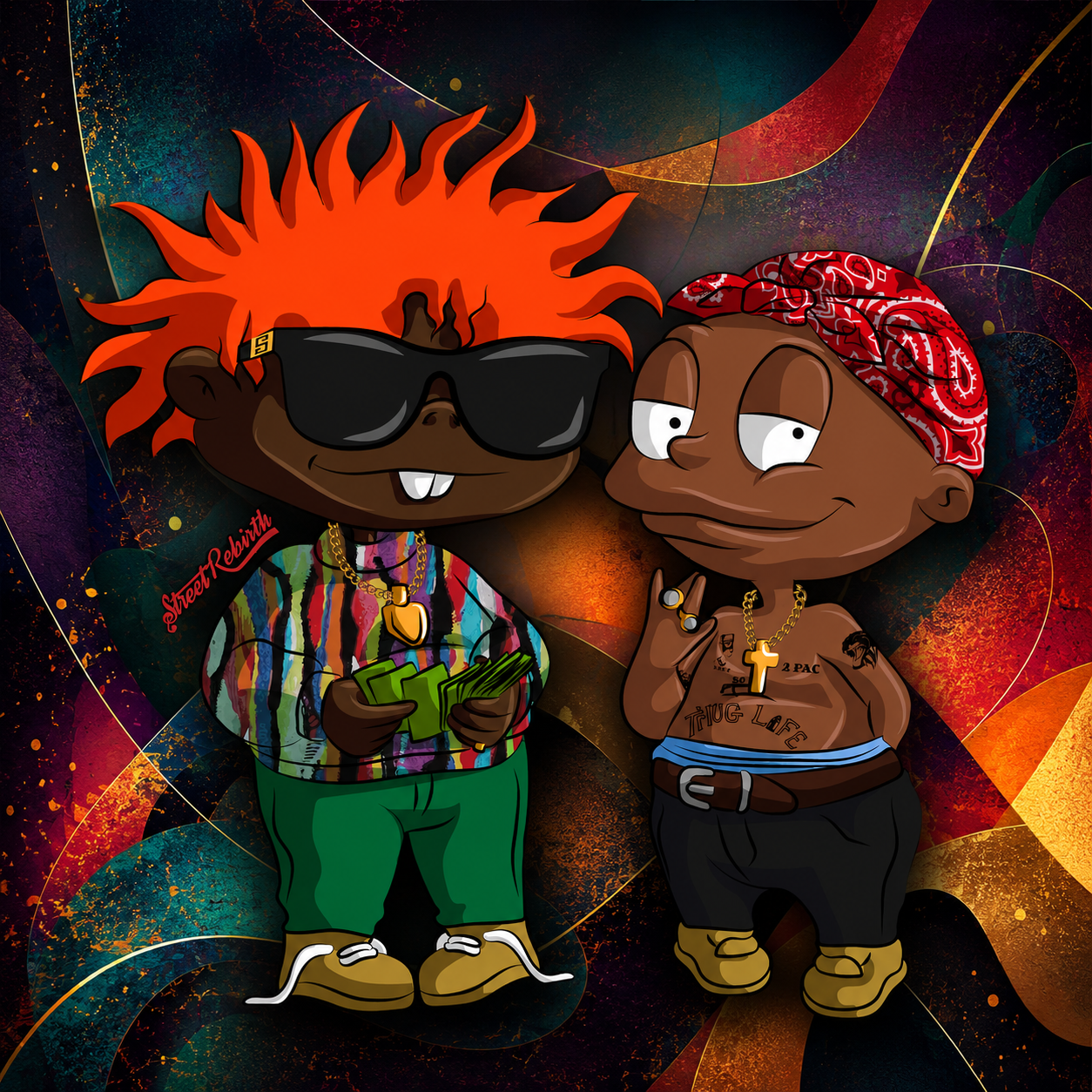 Hip hop and street culture inspired artwork with bold urban style, expressive characters, and vibrant color