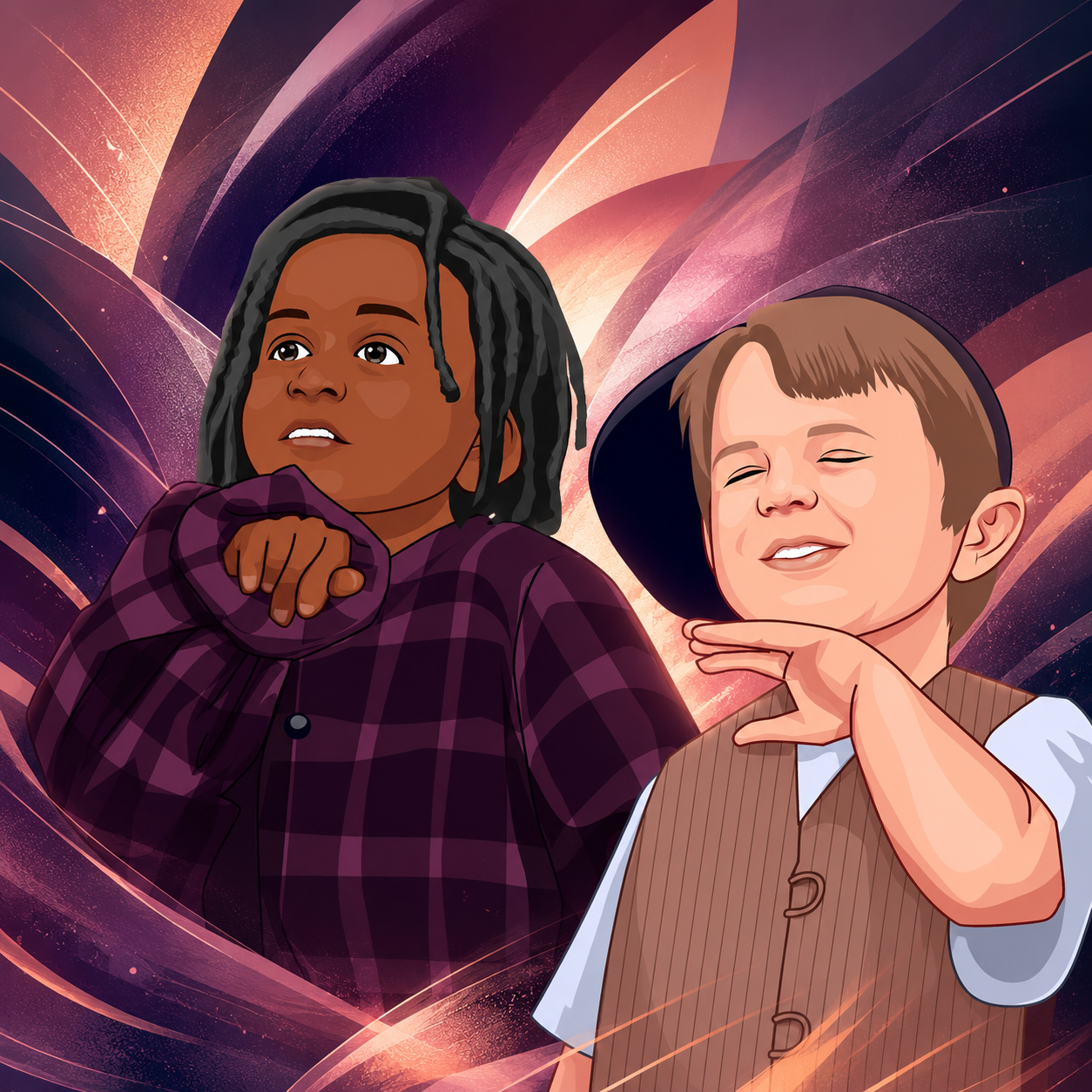 Pop culture TV inspired cartoon artwork with colorful nostalgia, expressive characters, and collectible design style