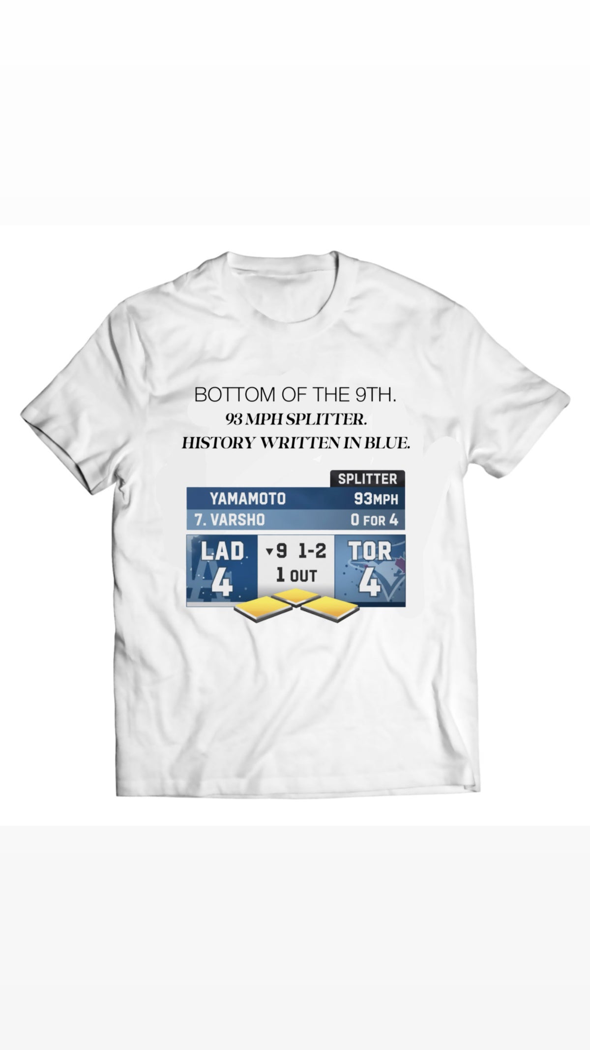 Bottom of the 9th – 93 MPH Splitter Shirt | Yamamoto Dodgers World Series Moment | History Written in Blue Tee (White or Black)