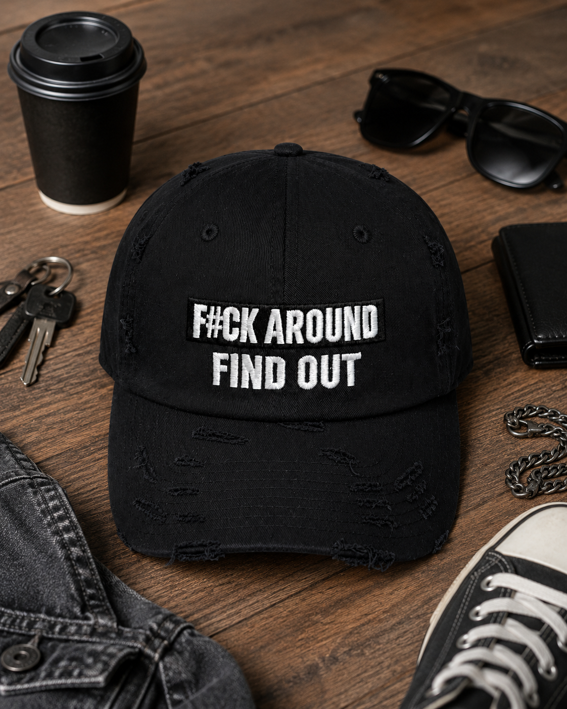 F#CK Around Find Out Hat… Black Distressed Dad Hat, FAFO Embroidered Vintage Cap, Funny Sarcastic Adjustable Hat for Men & Women