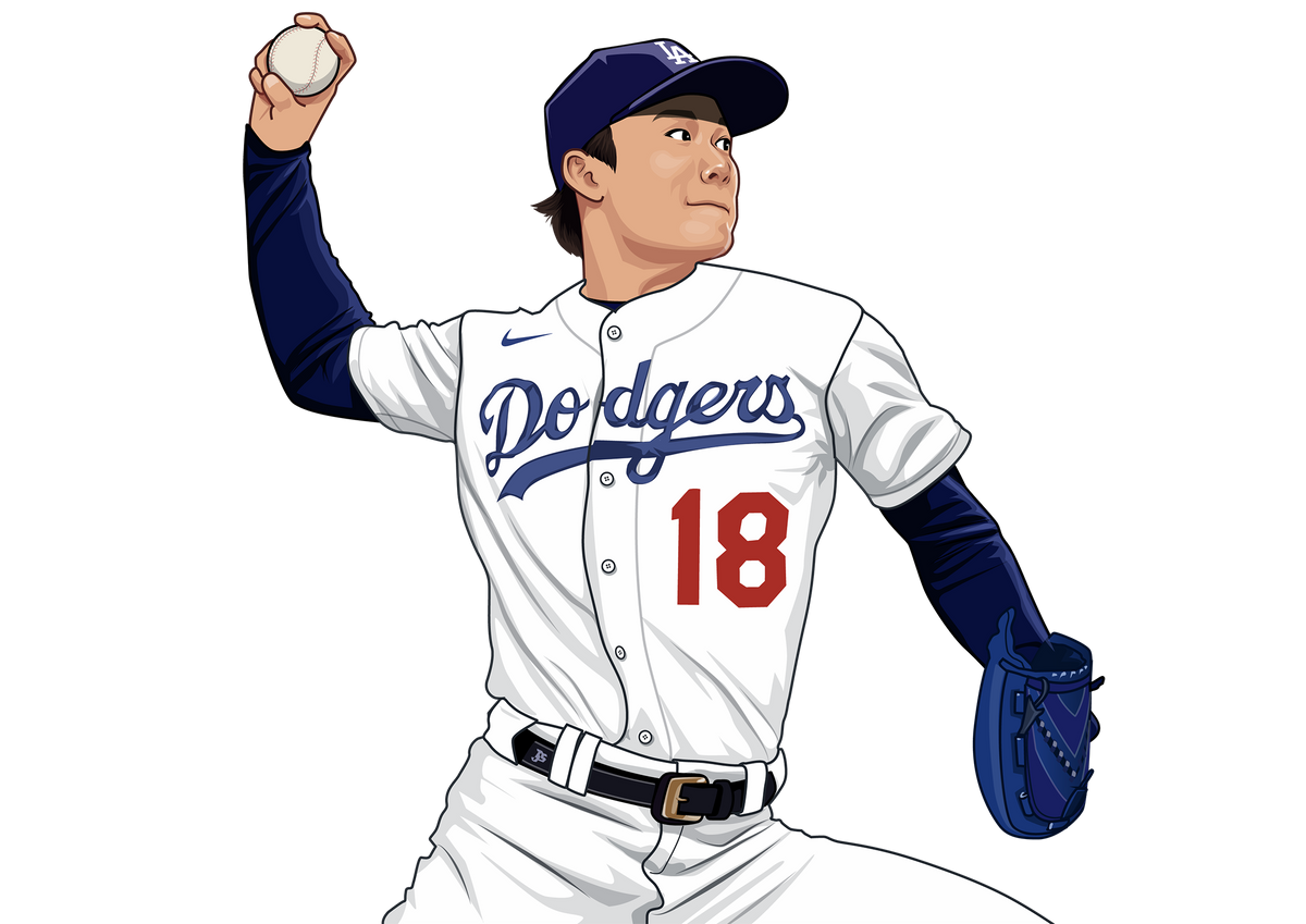 Yoshinobu Yamamoto Sticker – Los Angeles Dodgers Pitcher Cartoon Decal – MLB Fan Art Collectible, Waterproof Vinyl, Laptop, Car, Hydro Flask, Game Day Gift