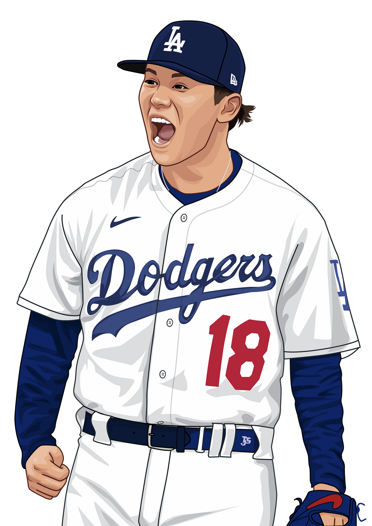 Yoshinobu Yamamoto Sticker – Los Angeles Dodgers Pitcher Cartoon Decal – MLB Fan Art Collectible, Waterproof Vinyl, Laptop, Car, Hydro Flask, Game Day Gift