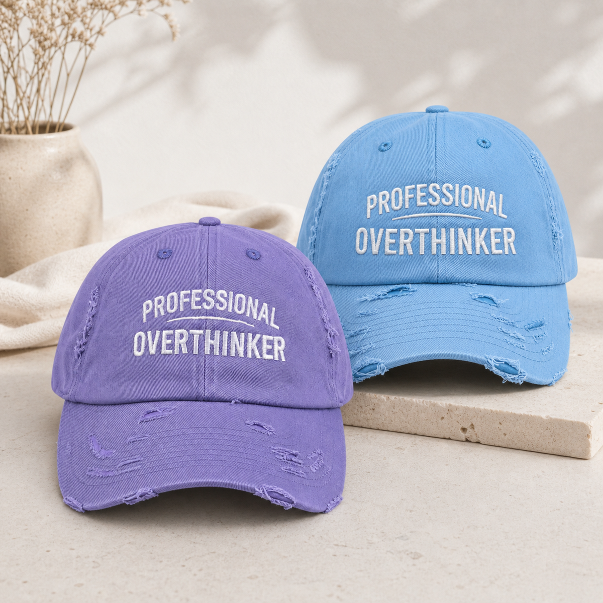 Professional Overthinker Distressed Dad Hat | Funny Embroidered Cap