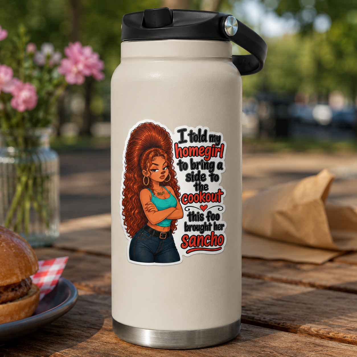 Funny Roxanne Latina Cookout Sancho Sticker, Chicana Homegirl Vinyl Decal, Mexican BBQ Baddie Humor Laptop Bottle Tumbler Sticker