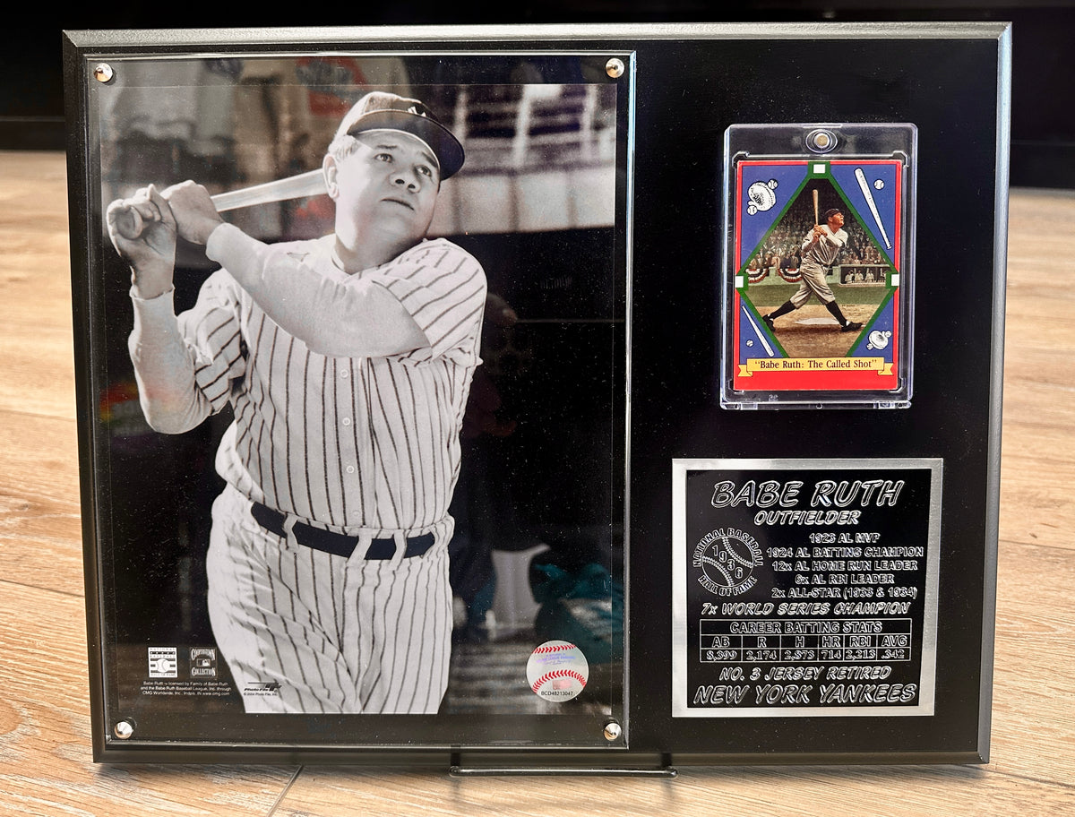 Babe Ruth New York Yankees Handmade Metal Plaque with Trading Card and Career Stats