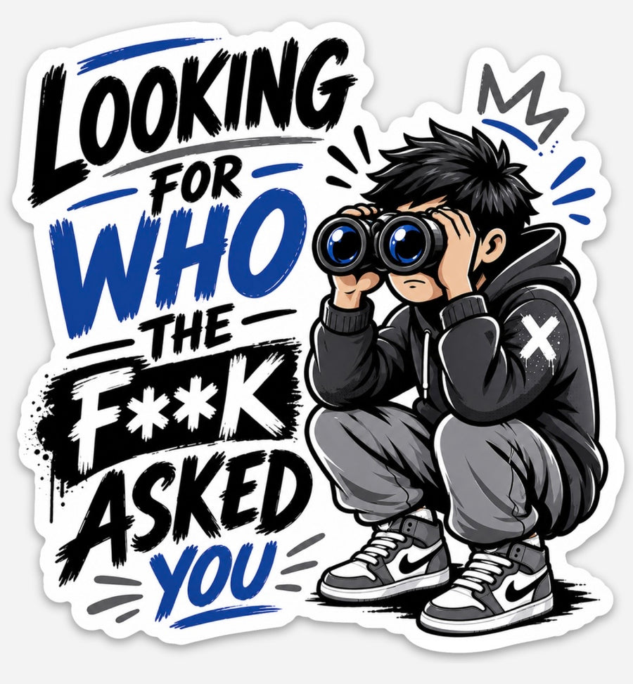 Waterproof vinyl sticker featuring an original humorous cartoon-style illustration
