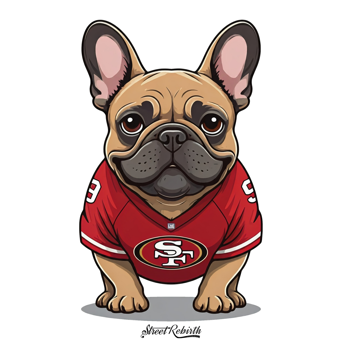 English Bulldog 49ers Sticker – Funny NFL Dog Fan Art Decal – San Francisco Team Spirit Vinyl, Waterproof for Laptop, Hydro Flask, Car, Journal