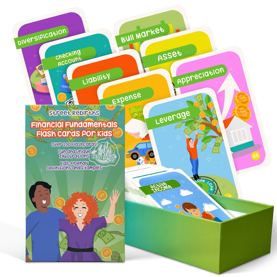 Educational flash card deck about personal finance and money skills