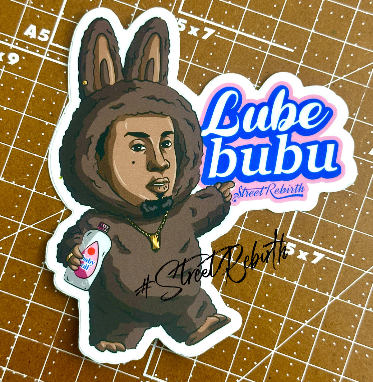 Lube Bubu Sticker – Funny Labubu x Diddy Mashup | Baby Oil Art Collectible