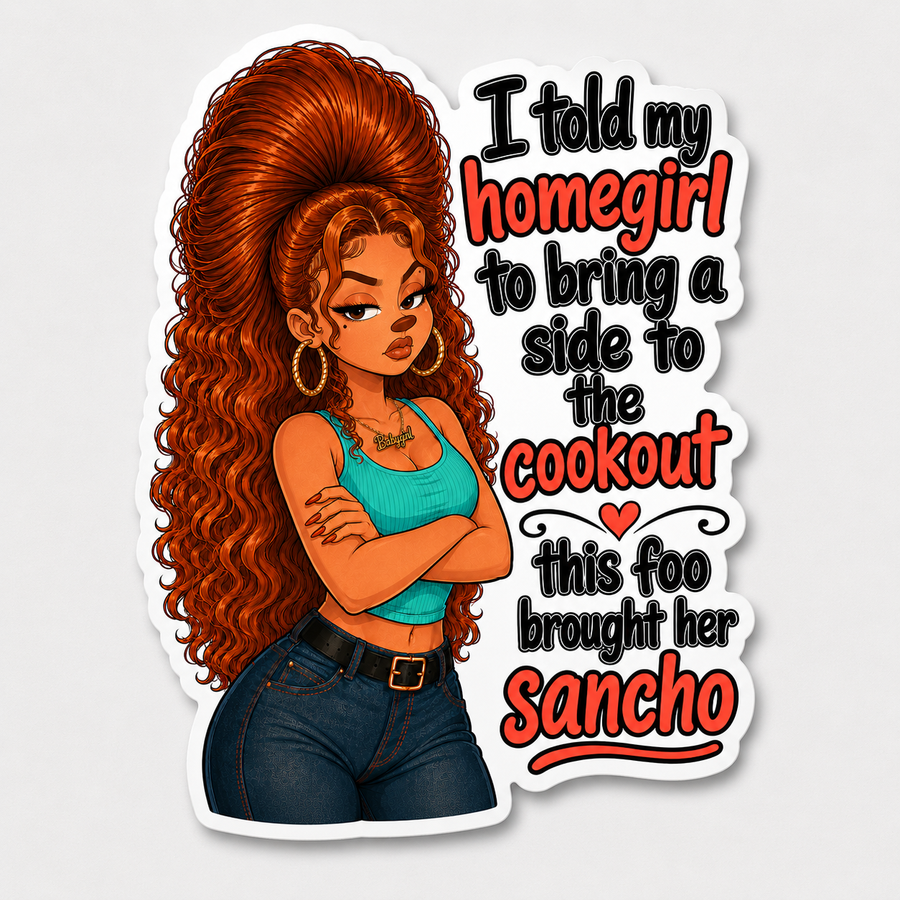 Waterproof vinyl sticker featuring an original cultural humorous retro illustration