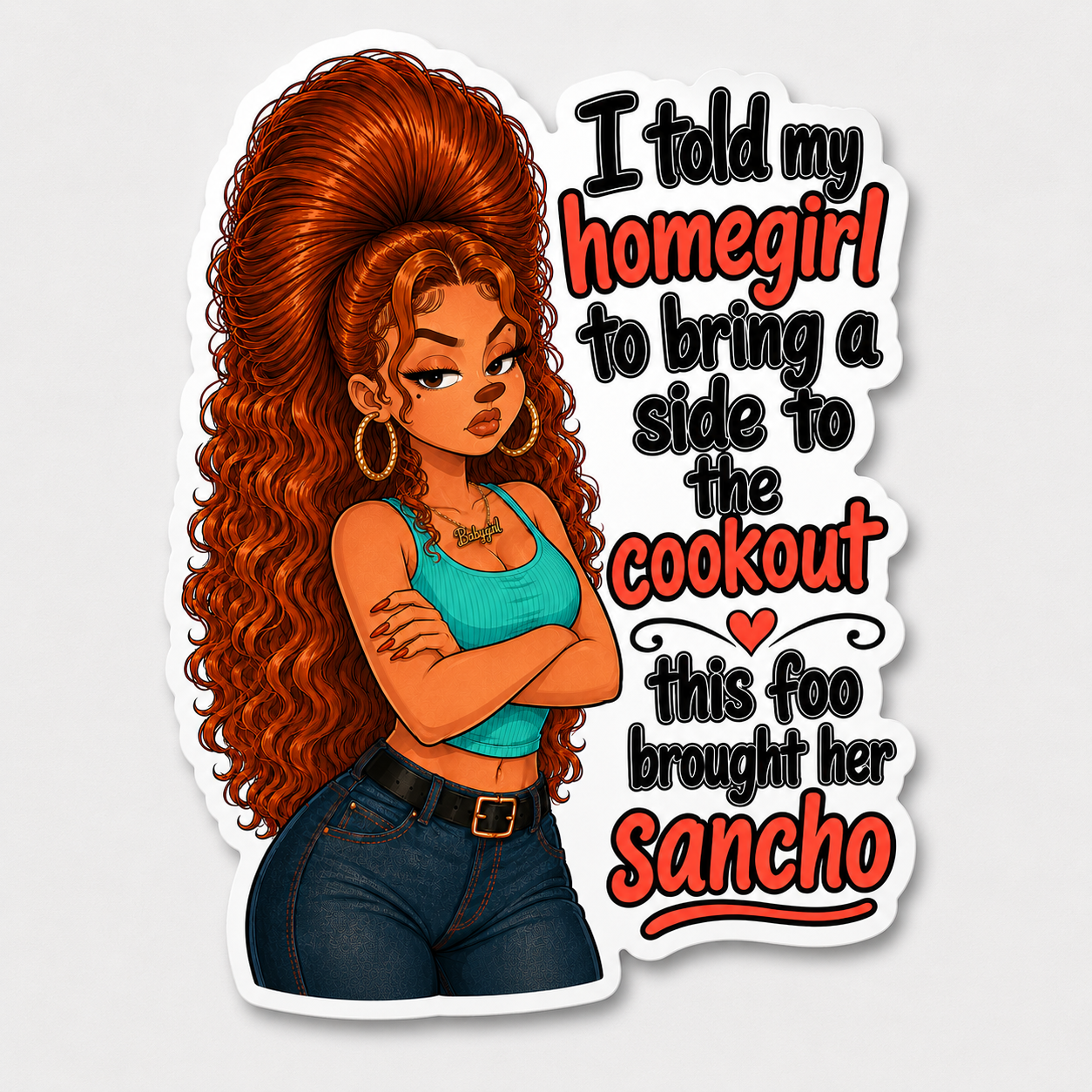 Funny Roxanne Latina Cookout Sancho Sticker, Chicana Homegirl Vinyl Decal, Mexican BBQ Baddie Humor Laptop Bottle Tumbler Sticker
