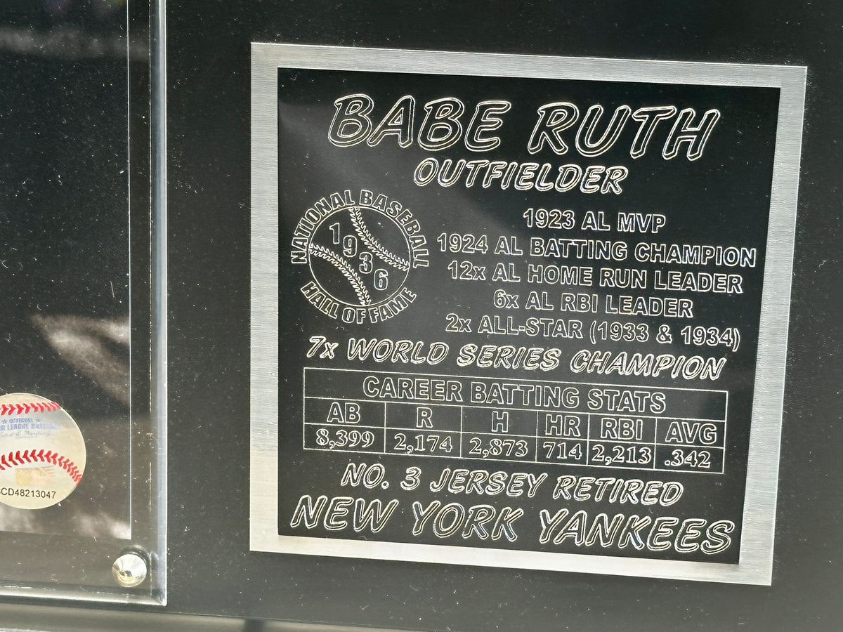 Babe Ruth New York Yankees Handmade Metal Plaque with Trading Card and Career Stats