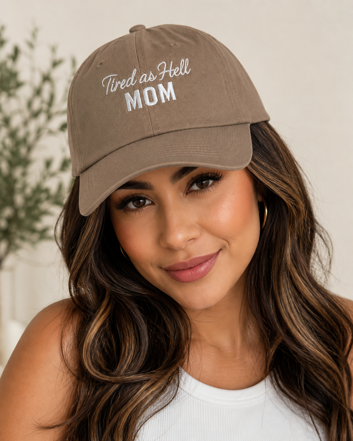 Tired as Hell Mom Hat, Taupe Brown Embroidered Mom Dad Hat, Funny Motherhood Baseball Cap, Adjustable Gift for Tired Moms