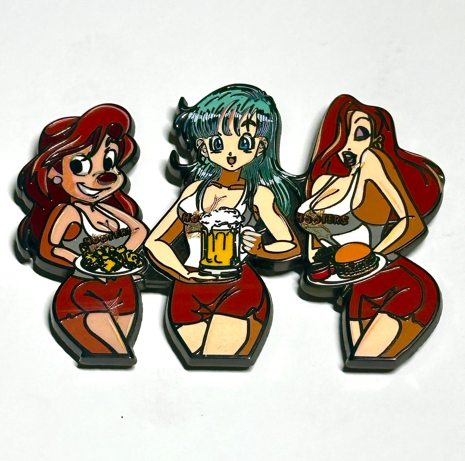 90s after dark anime restaurant mashup enamel pin front view