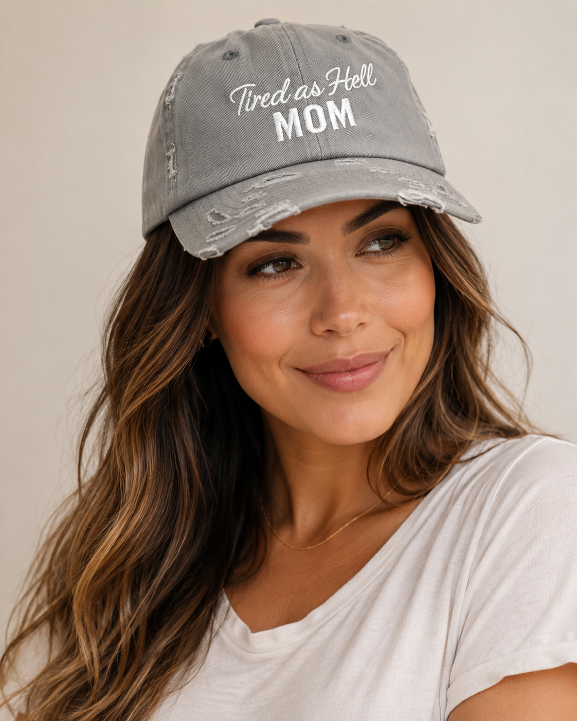 Tired as Hell Mom Hat, Washed Gray Distressed Mom Dad Hat, Funny Embroidered Baseball Cap Gift for Busy Mothers