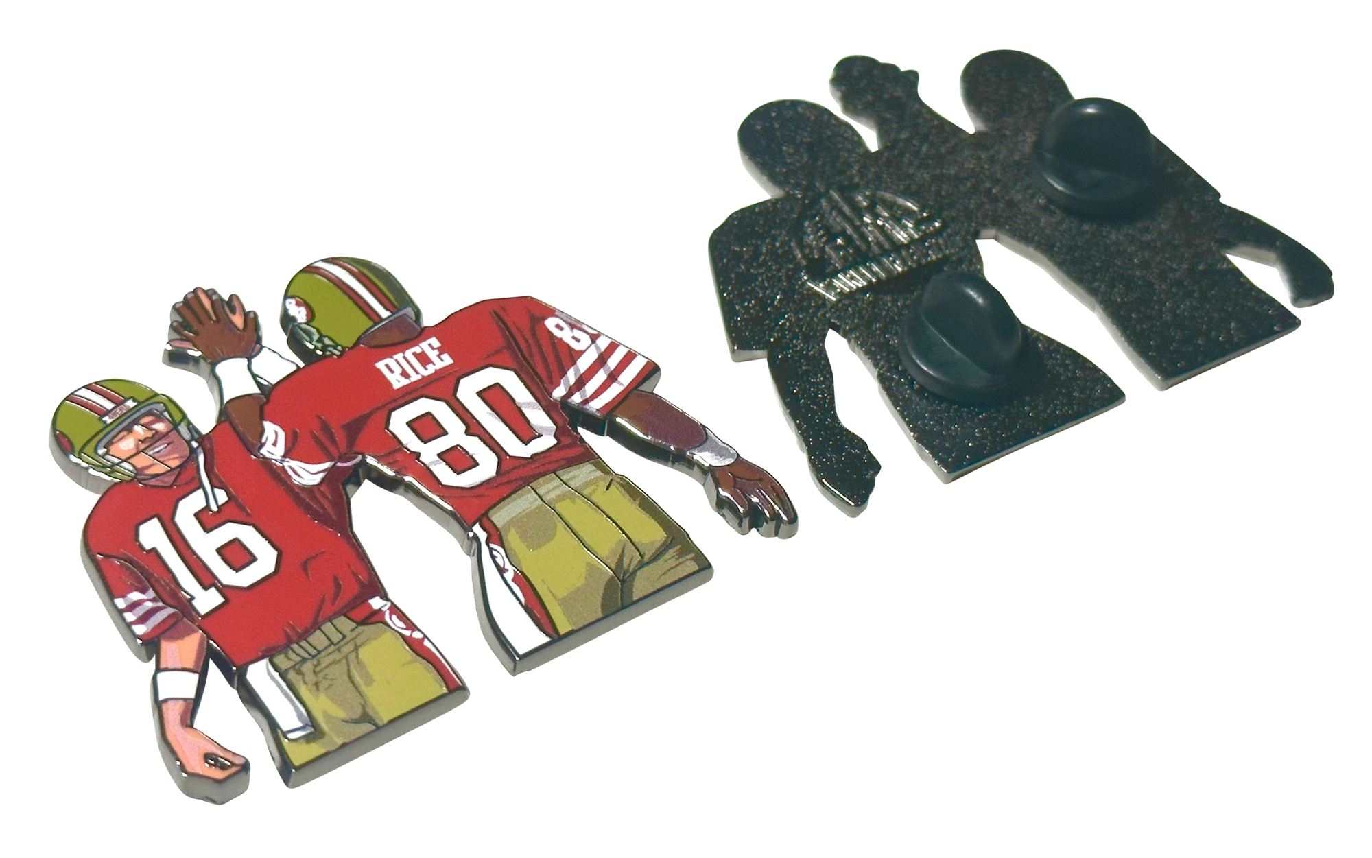 San Francisco 49ers Joe Montana and Jerry Rice Enamel Pin – Iconic Duo Collectible - 2 Inch Zinc Alloy Lapel Pin