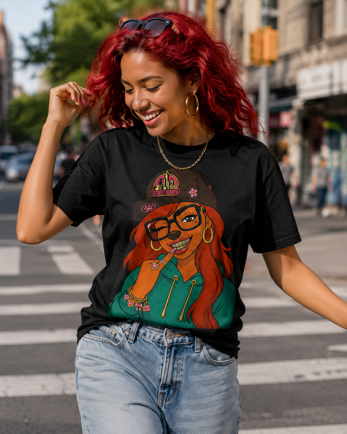 Roxanne Streetwear Girl Shirt, Red Hair Glam Graphic Tee, Urban Fashion Character Top, Bold Women Gift