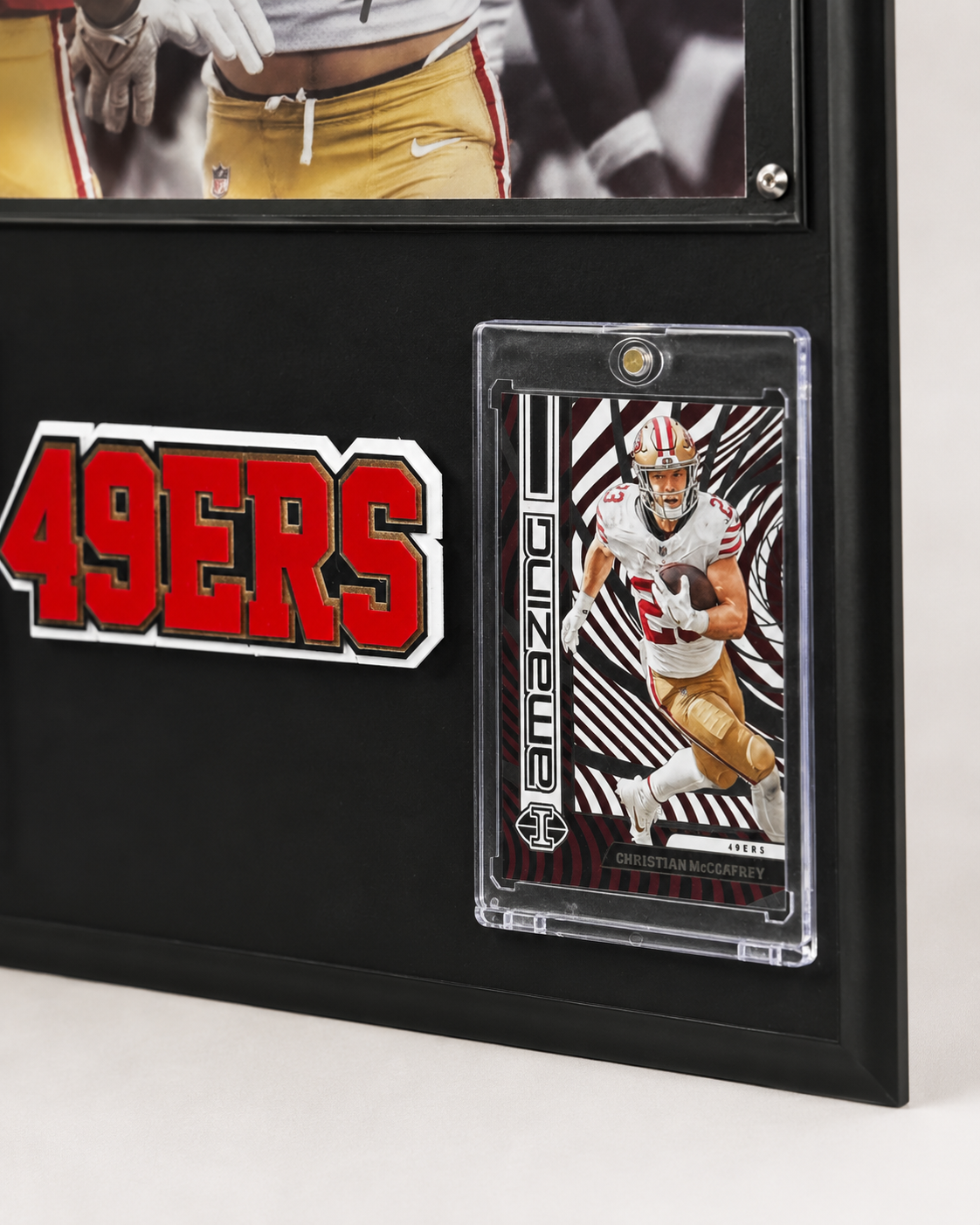San Francisco 49ers George Kittle and Christian McCaffrey Handmade Sports Plaque With Collector Cards
