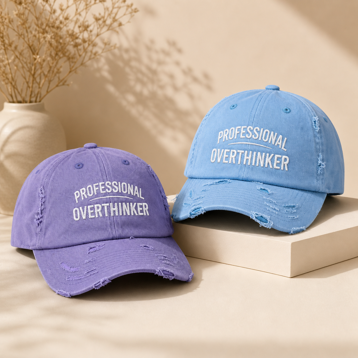 Professional Overthinker Distressed Dad Hat | Funny Embroidered Cap