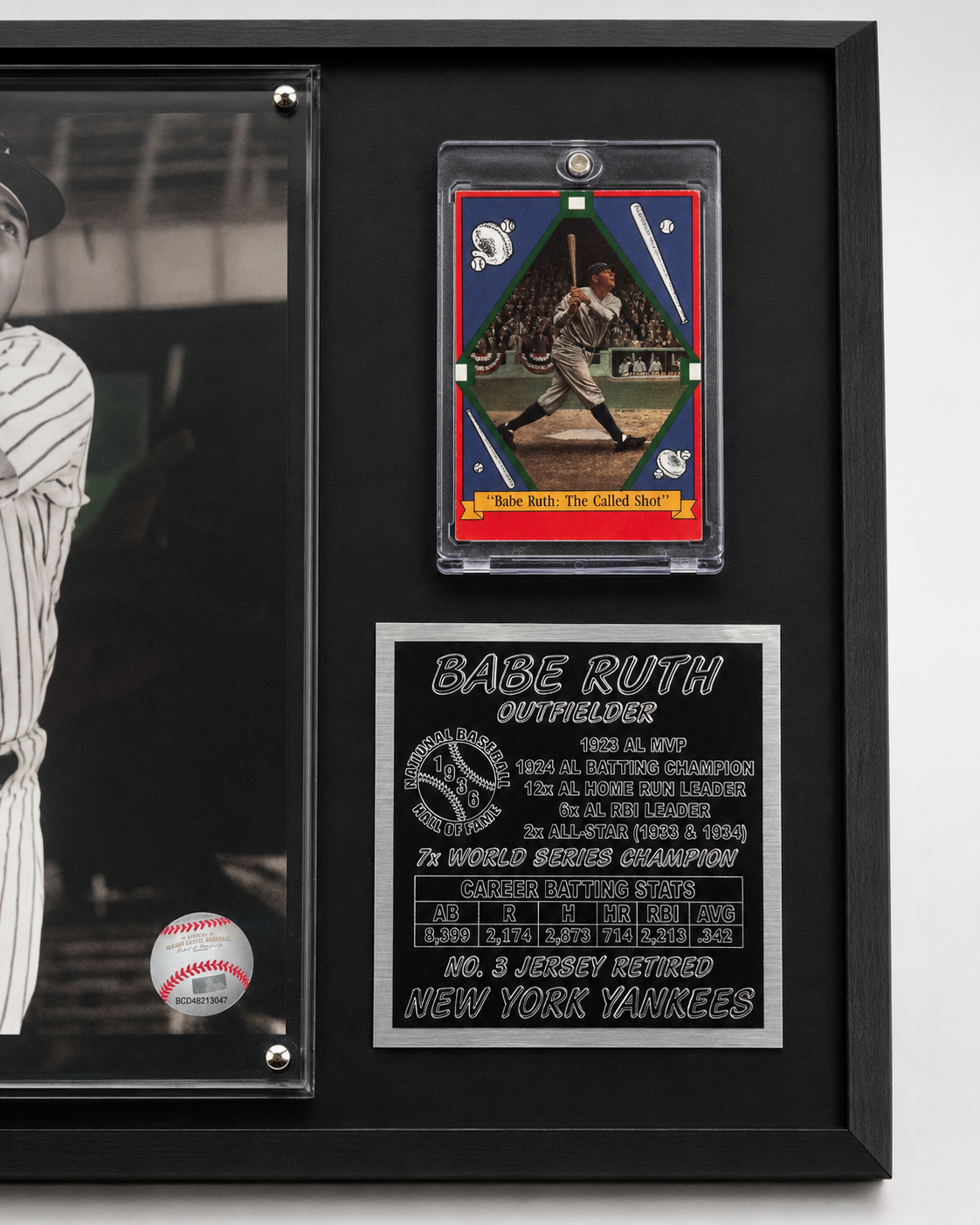 Babe Ruth New York Yankees Handmade Metal Plaque with Trading Card and Career Stats